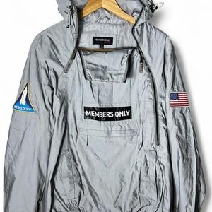 Members Only Sport Anorak Jacket Gray Reflective Pullover USA Patch L